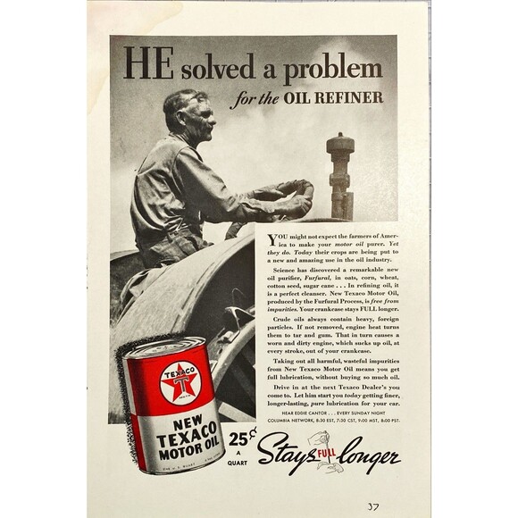 New Texaco Motor Oil "Stays full longer-Farmer on Tracker" Vintage Print Ad 1937 - Picture 1 of 3